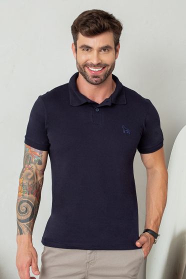 Camiseta Polo Bordado Com Elastano Masculino Revanche Durazno AZUL MARINHO ULTRA