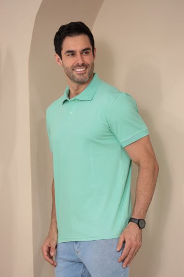Camiseta Polo Bordado Com Elastano Masculino Revanche Durazno VERDE MENTA