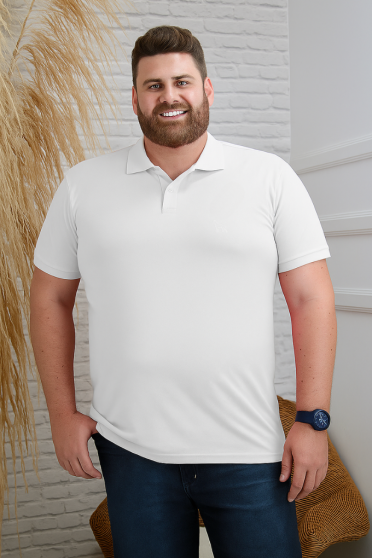 Camiseta Polo Bordado Plus Size Masculino Revanche Conde BRANCO