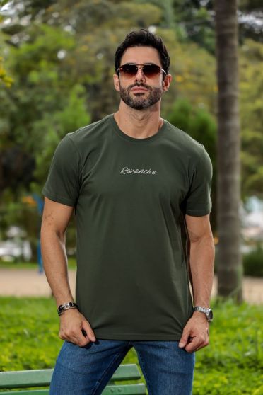 Camiseta Estampada Com Decote Careca Masculino Revanche Samsun VERDE MUSGO