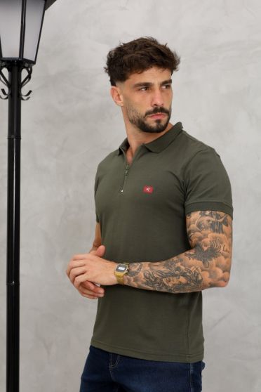 Camiseta Polo Com Zíper Masculino Revanche Friburgo VERDE MUSGO