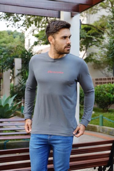 Camiseta Manga Longa Com Punho Estampada Masculina Revanche Zurique CINZA ESCURO