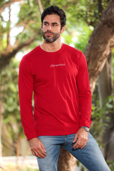 Camiseta Manga Longa Com Punho Estampada Masculina Revanche Zurique BORDO