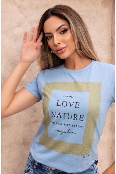 Camiseta Estampada Love Nature Feminina Revanche Orissa AZUL SERENITY