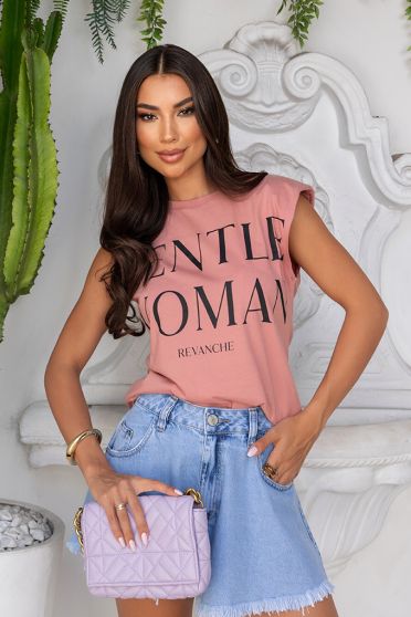 Camiseta Regata Com Ombreiras Estampada Feminino Revanche Jâmnia ROSE