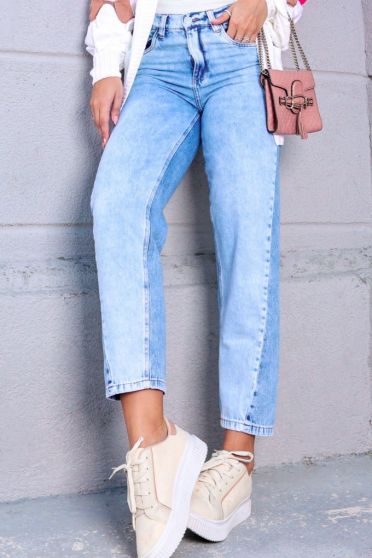 Calça Jeans Cropped Barreal Dois Tecidos Feminina Revanche Silheda Azul
