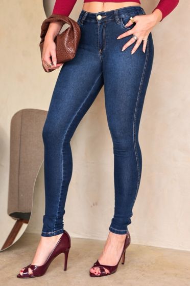 Calça Jeans Skinny Com Elástico Personalizado Feminina Revanche Luzerna Azul
