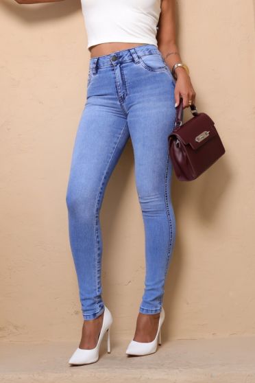 Calça Jeans Skinny Com Elástico Personalizado Feminina Revanche Treviana Azul