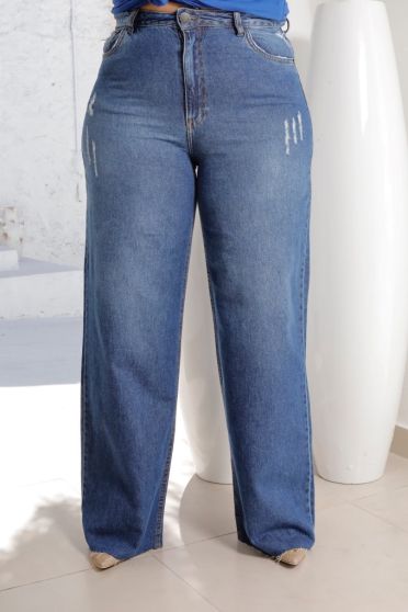 Calça Jeans Wide Barra A Fio Curvy Feminina Revanche Argóvia Azul