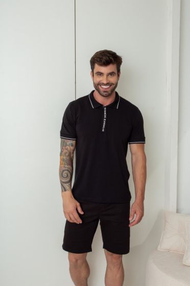 Camiseta Polo Com Vista Estampada Feminina Revanche Arboletes PRETO