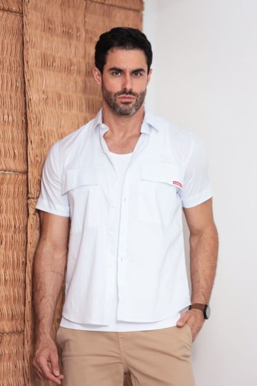 Camisa Bolsos E Com Lapela Masculino Revanche Waregem BRANCO