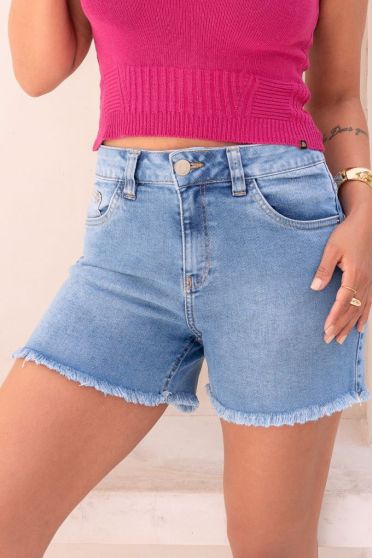 Shorts Jeans Com Barra Desfiada Feminina Revanche Bujaru UNICA