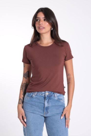 Blusa Baby Look Basica Feminina Revanche Sylfaena I MARROM ESCURO