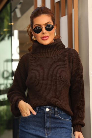 Blusa Tricot Cacharrel Feminina Revanche Izabelly MARROM TERRA