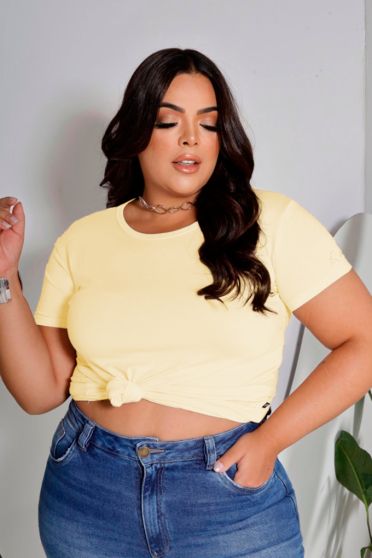 Blusa Baby Look Basica Curvy Feminina Revanche Zadar AMARELO CLARO
