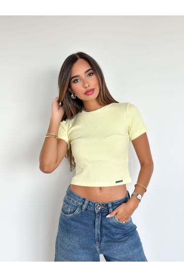 Blusa Cropped Canelado Feminina Revanche Gibara AMARELO CLARO