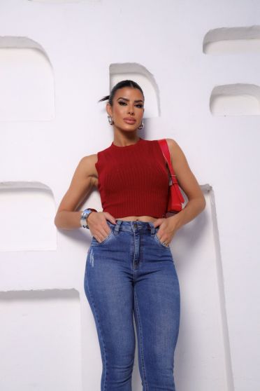Cropped de tricot com detalhes feminina Revanche Cairu BORDO
