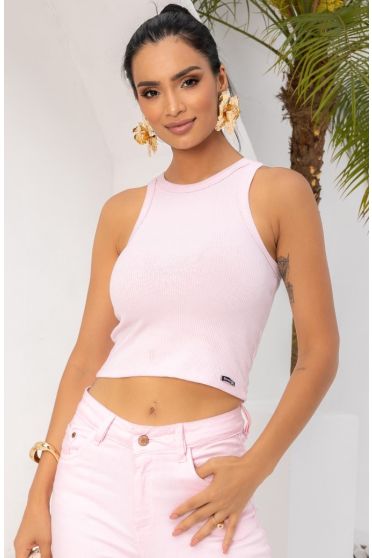 Blusa Regata Canelada Básica Feminina Revanche Pikine ROSA BEBE