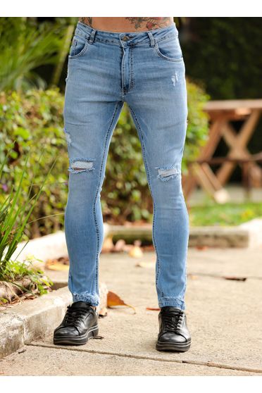 Calça Jeans Skinny Com Elastano Masculina Revanche Seixo Azul