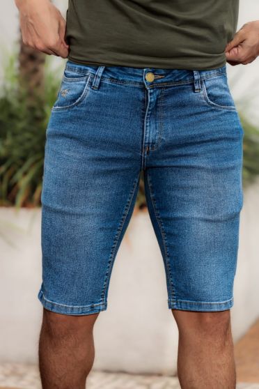 Bermuda Jeans Básica Bordada Masculina Revanche Belmonte Azul