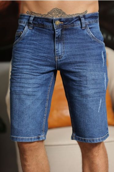 Bermuda Jeans Com Bolso Faca Masculina Revanche Mangan AZUL