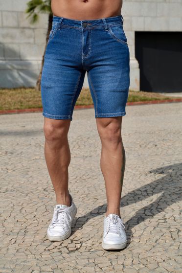 Bermuda jeans com elástano masculina Revanche Menges Azul