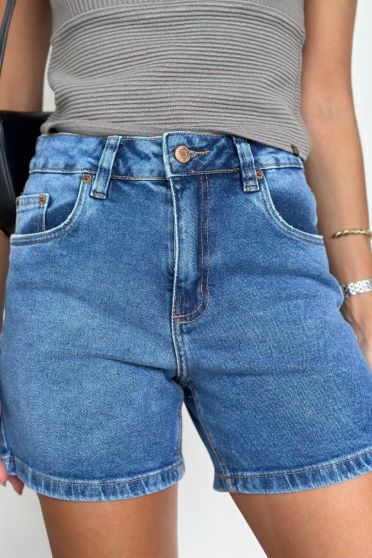 Bermuda Jeans Cintura Alta Meia Coxa Feminina Revanche Benferri Azul