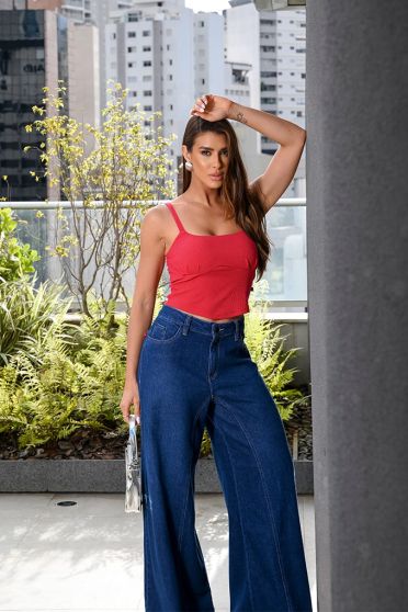 Blusa Com Alça Recorte No Busto Feminina Revanche Bihar VERMELHO