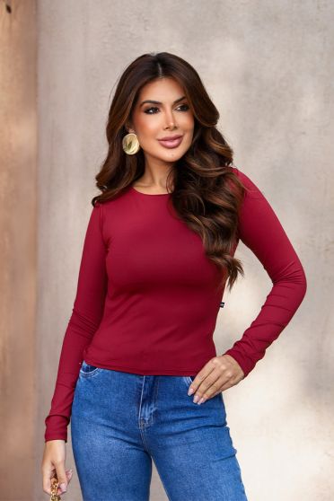 Blusa Cropped Manga Longa Costas Aberta Feminina Revanche Oscela VINHO