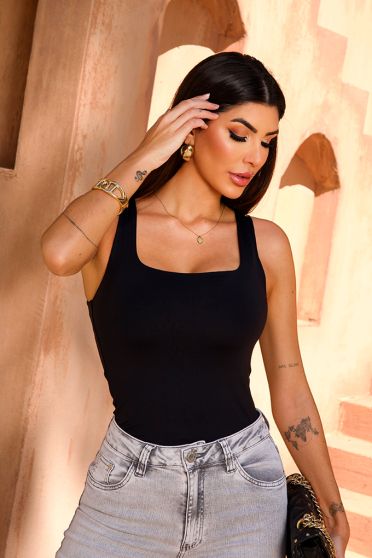 Blusa Regata Alça Larga Feminina Revanche Petélia PRETO