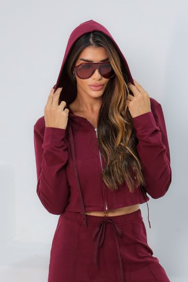 Blusa Molecotton Com Capuz e Bolsos Feminino Revanche Sídima VINHO
