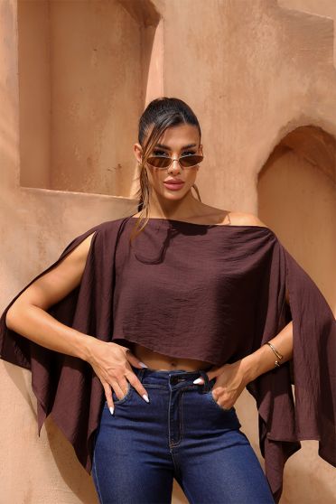 Blusa Ampla Manga Flutuante Feminina Revanche Alisca MARROM