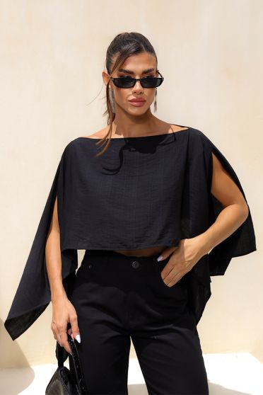 Blusa Ampla Manga Flutuante Feminina Revanche Alisca PRETO