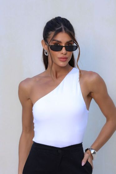 Blusa Ombro Só Alça Com Elástico Feminina Revanche Lucena BRANCO