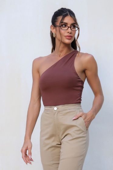 Blusa Ombro Só Alça Com Elástico Feminina Revanche Lucena MARROM ESCURO