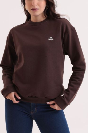 Blusa De Moletom Bordada Feminino Revanche Comores MARROM ESCURO