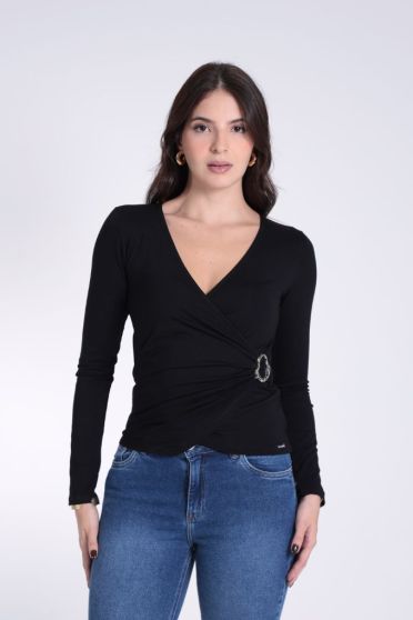 Blusa Transpassada e Fivela Feminina Revanche Sohag PRETO