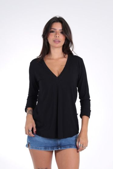 Blusa Com Bot&otilde;es Feminina Revanche Selena PRETO