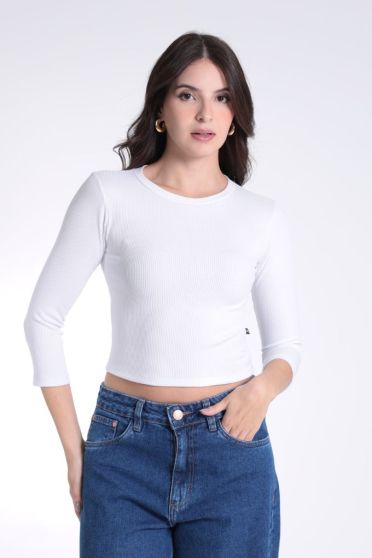 Blusa Canelada Decote Careca Feminino Revanche Ass&iacute;ria BRANCO