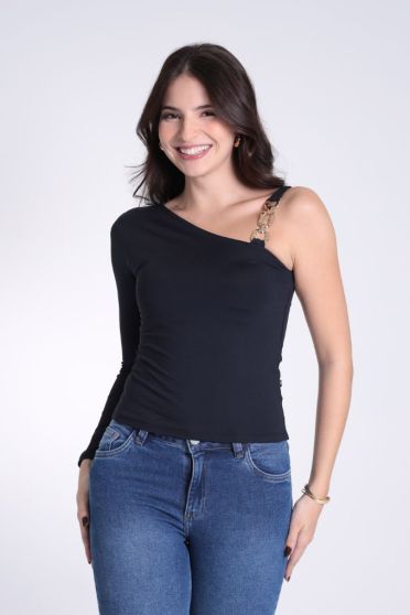 Blusa Ombro S&oacute; Manga Longa com Acess&oacute;rio Feminina Revanche Lorena