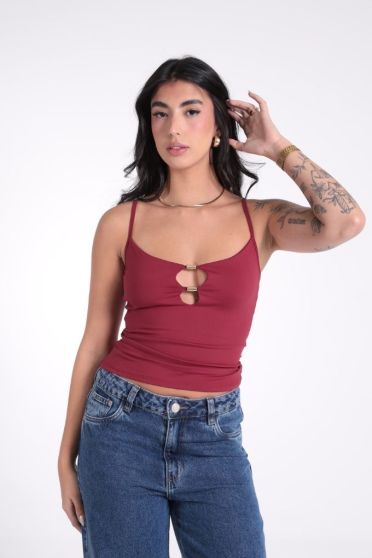 Blusa Feminina Decote Cavado com Acessório e Alcinha Revanche-BL.FEM.00253 MARSALA