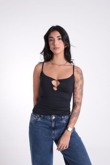 Blusa Feminina Decote Cavado com Acessório e Alcinha Revanche-BL.FEM.00253 PRETO