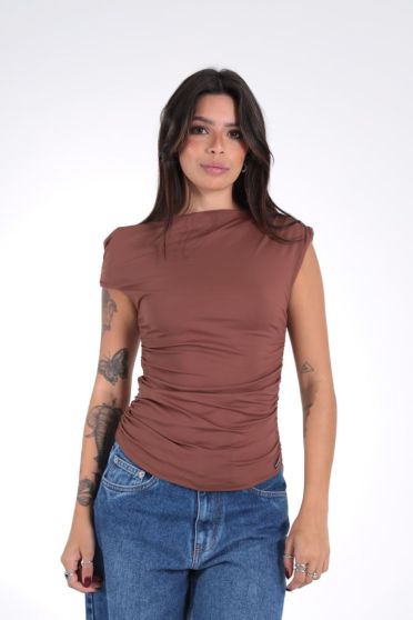 Blusa Feminina Regata Suplex com Franzido Revanche-BL.FEM.00254 MARROM