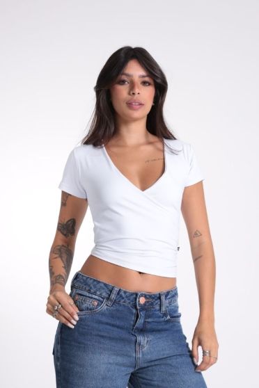 Blusa Feminina Transpassada com Franzido Decote V Revanche-BL.FEM.00255 BRANCO