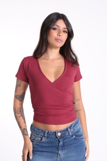 Blusa Feminina Transpassada com Franzido Decote V Revanche-BL.FEM.00255 MARSALA