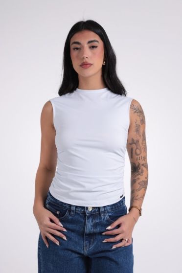 Blusa Feminina Regata Franzida Decote Redondo Revanche-BL.FEM.00257 BRANCO