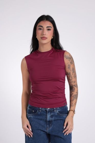 Blusa Feminina Regata Franzida Decote Redondo Revanche-BL.FEM.00257 VINHO