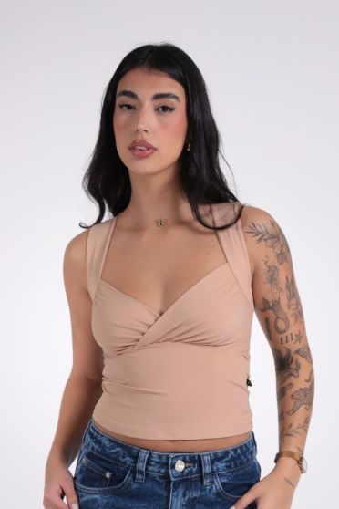 Blusa Feminina Cavada Com Decote Transpassado Revanche-BL.FEM.00259 BEGE