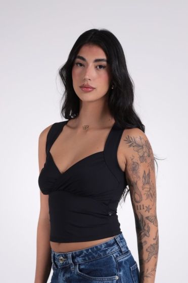 Blusa Feminina Cavada Com Decote Transpassado Revanche-BL.FEM.00259 PRETO