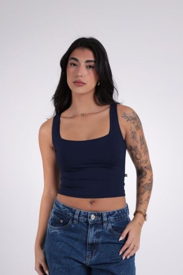 Blusa Feminina Regata Cavada Cropped Revanche Lima AZUL MARINHO